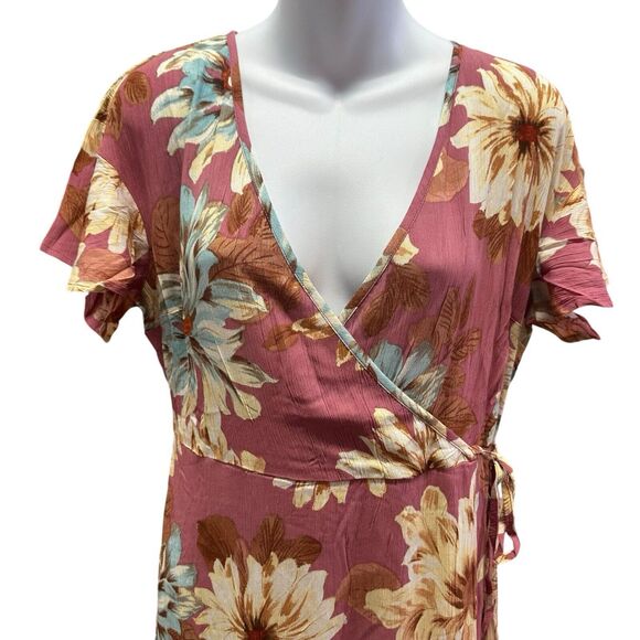 Band Of The Free Dress Womens Medium Liza Mauve Floral Wrap Surplice Maxi Boho - Picture 5 of 14